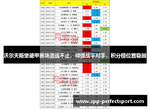 沃尔夫斯堡德甲赛场激战不止，顽强战平对手，积分榜位置稳固